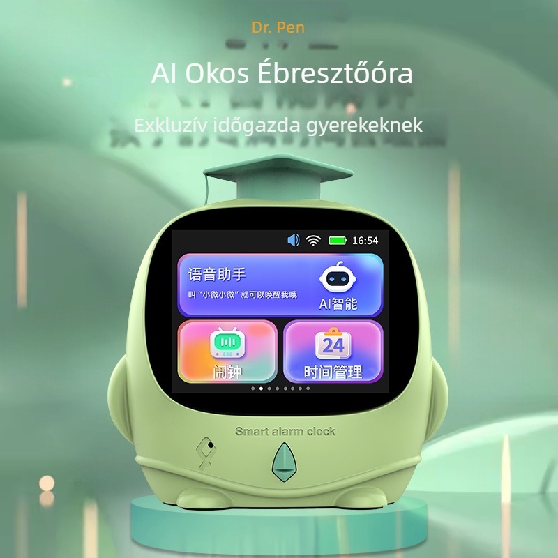 Q1 intelligens ébresztőóra AI hangalapú asszisztenssel, LED kijelző, időzítő, altató mesékkel és éjjeli fénnyel