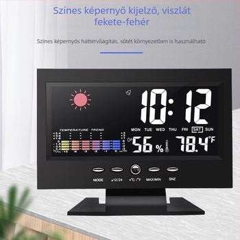 Többcélú időjárás-óra hőmérséklet- és páratartalom-mérővel, hangvezérléses ébresztő, LED kijelző