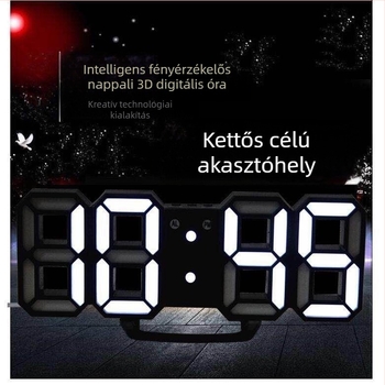 Ébresztőóra LED kijelzővel, elemmel működő, elektronikus mozgású, műanyag ház, modern minimalista stílus.