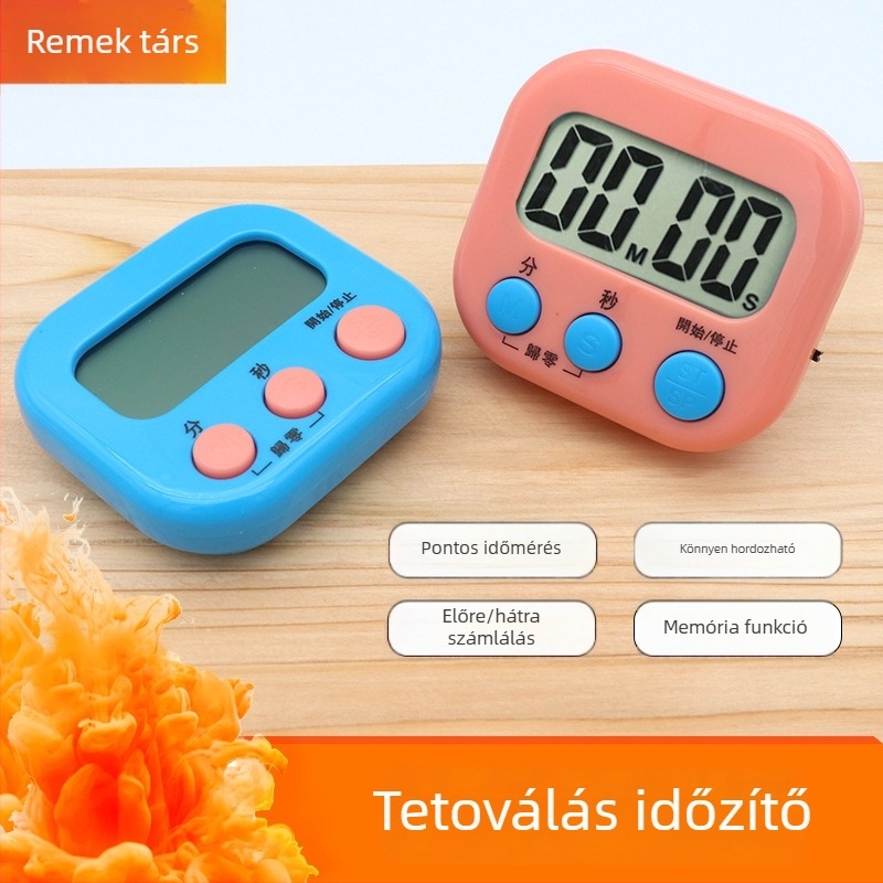 Multifunkcionális konyhai időzítő mágneses tartóval, nagy LCD kijelzővel és digitális visszaszámlálóval