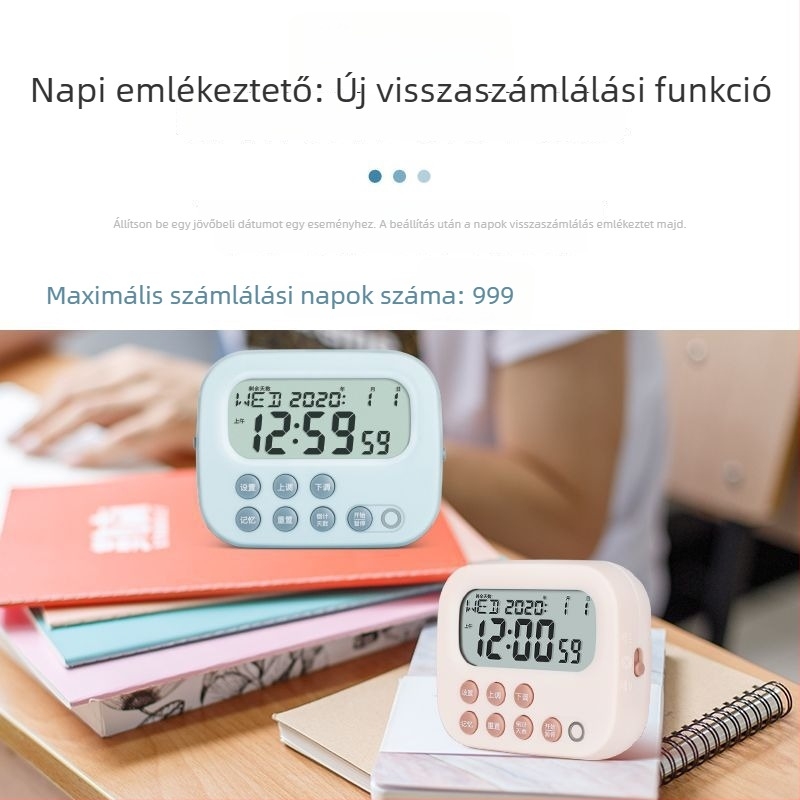 Többfunkciós időzítő tanuláshoz és a konyhához – elektronikus mechanizmus, LCD kijelző, akkumulátoros működés, ABS burkolat, négyzetes formájú