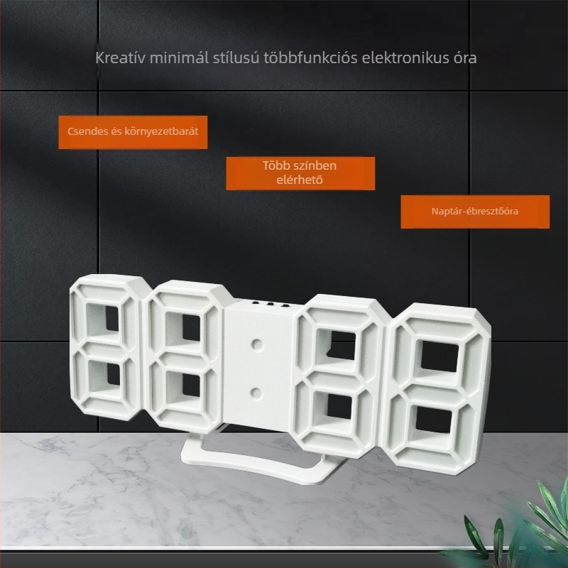 LED digitális óra hőmérővel, naptárral és ébresztővel — elektronikus falra/asztali óra külső tápegységgel