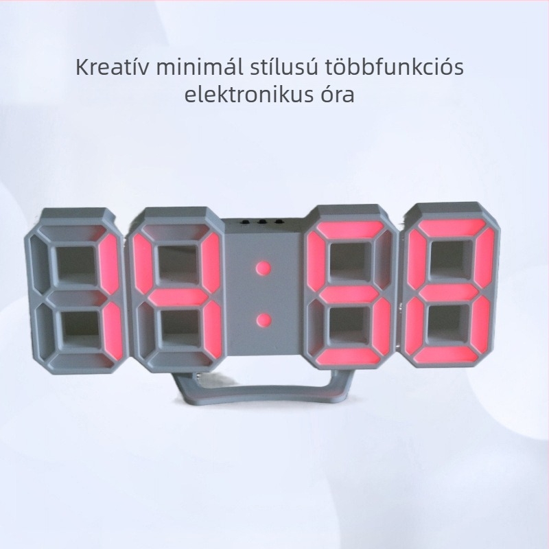 LED digitális óra hőmérővel, naptárral és ébresztővel — elektronikus falra/asztali óra külső tápegységgel
