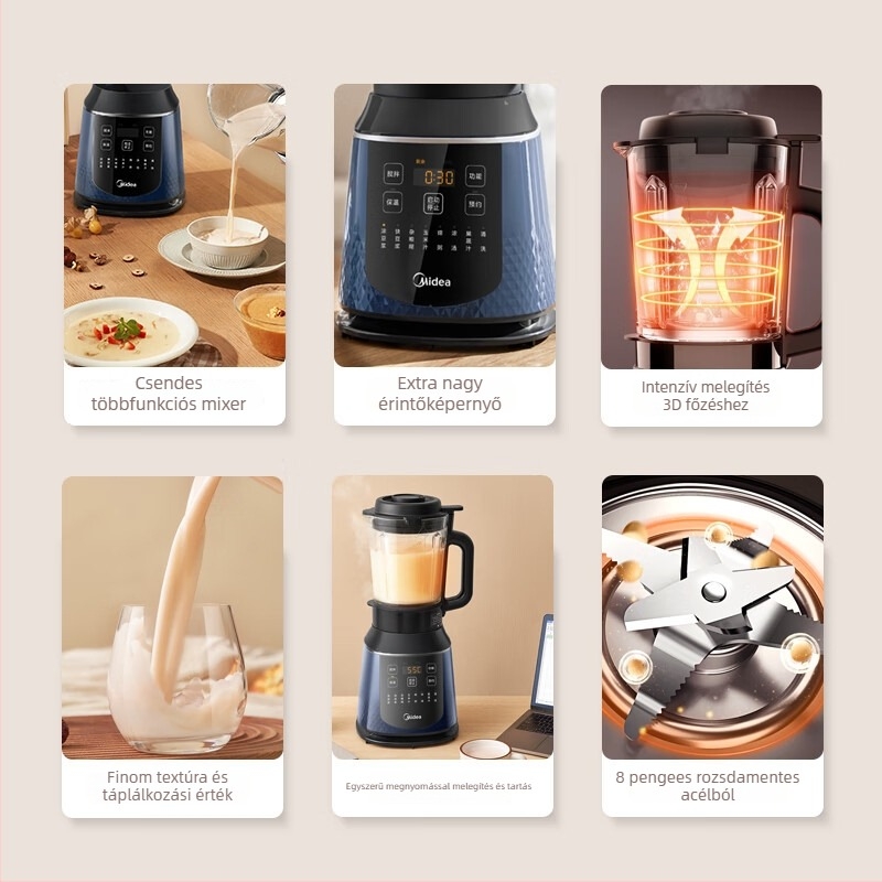 Sejtfalat törő Blender – Nagy kapacitás, rozsdamentes acél, 8 pengével, 1.75L, Multifunkcionális: szójatej készítés, gyümölcslé készítés, élelmiszer-feldolgozás