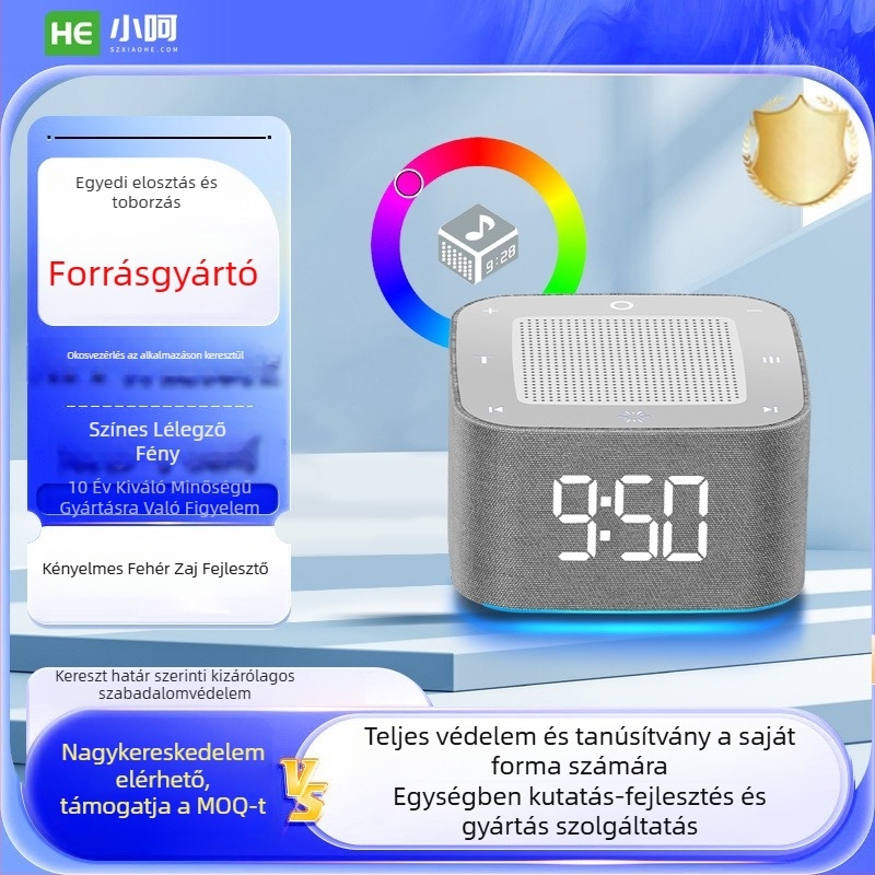 Fehér zaj alvássegítő eszköz Bluetooth hangszóróval és színes lélegző fénnyel, beépített akkumulátor, 6-8 órás üzemidő, távirányító időzítővel és zenei funkciókkal