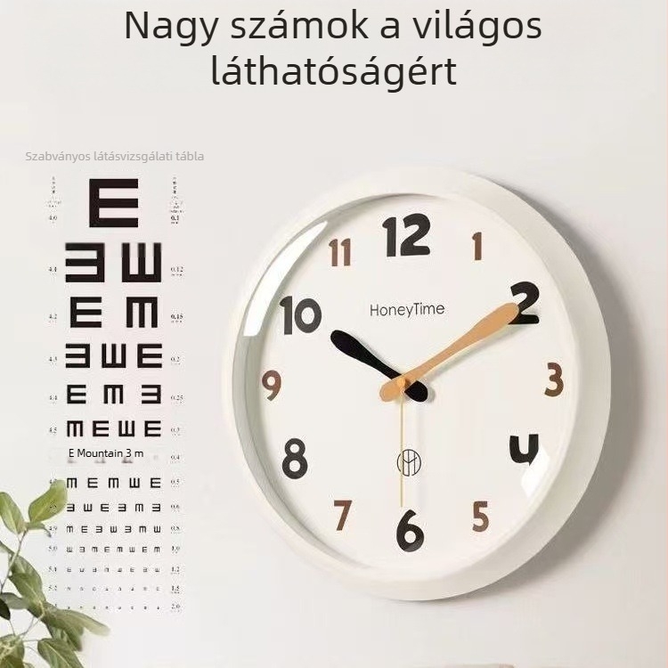 Nordic stílusú kerek falióra, műanyag házzal, kvarcmozgás, Mjk márkájú, elemmel működik, egyoldalas, számlap mutatókkal és számokkal