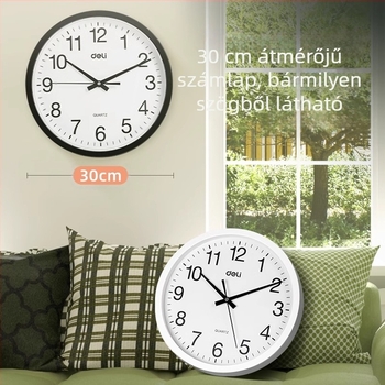 Deli 9005 falióra, modern minimalista stílus; mechanikus működés, elemről működik, műanyag ház, PVC számlap.