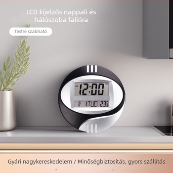 Fali óra 3885N LCD-kijelzővel, csendes működés, akkumulátoros elektronikus mozgás, hőmérő