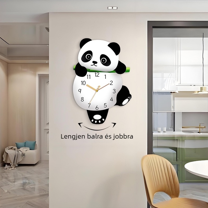 Kedves Panda falióra, csendes kvarcmozgás, fúrás nélküli felszerelés