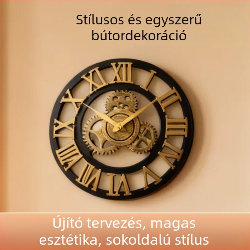 Fali óra fa tokkal és MDF számlappal, antik stílus, sima másodperces mozgás