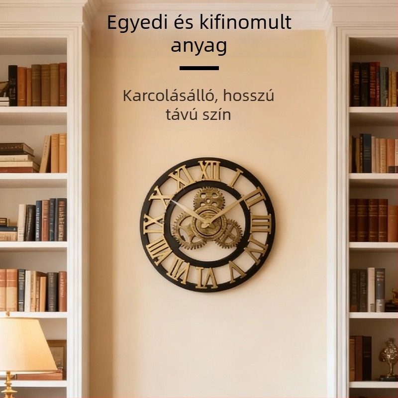 Fali óra fa tokkal és MDF számlappal, antik stílus, sima másodperces mozgás