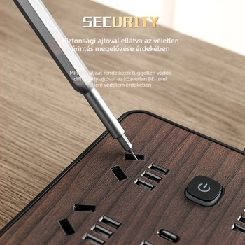 Fa textúrájú otthoni használatra szolgáló többaljzat oldalsó dugóval, 10A, 100–250V, ABS ház, réz vezetők, 3C tanúsítvány