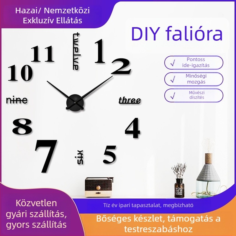 Fali óra 3D akril dekoratív dizájnnal, kerek számlap, Seiko 5168S mozgás, analóg + LCD kijelző, világidő
