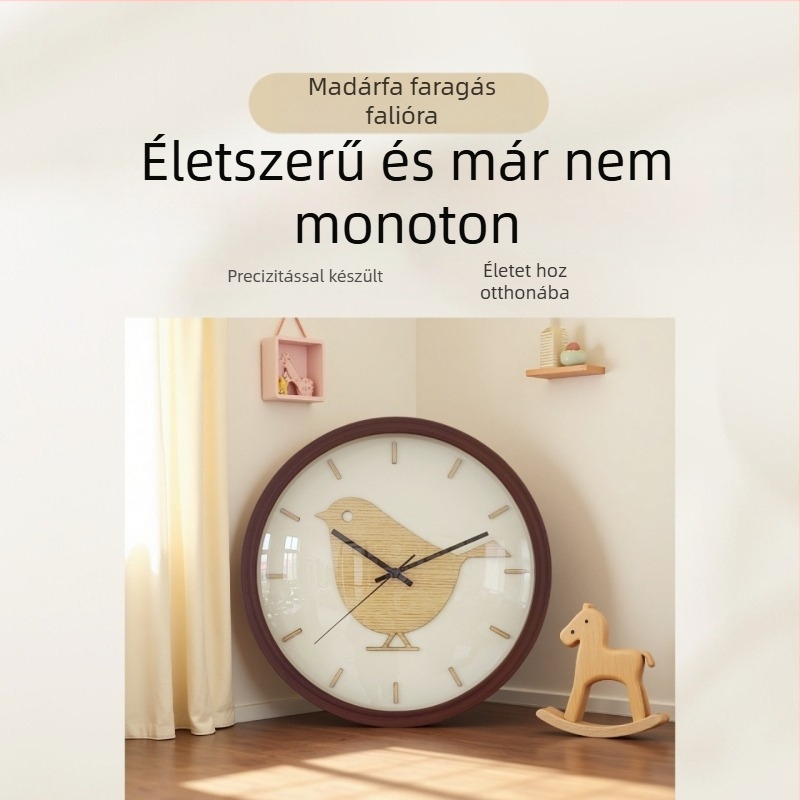 Egyszerű és aranyos állat motívumos falióra, kerek formájú, skandináv stílusú, elemmel működő kvarc mechanizmus