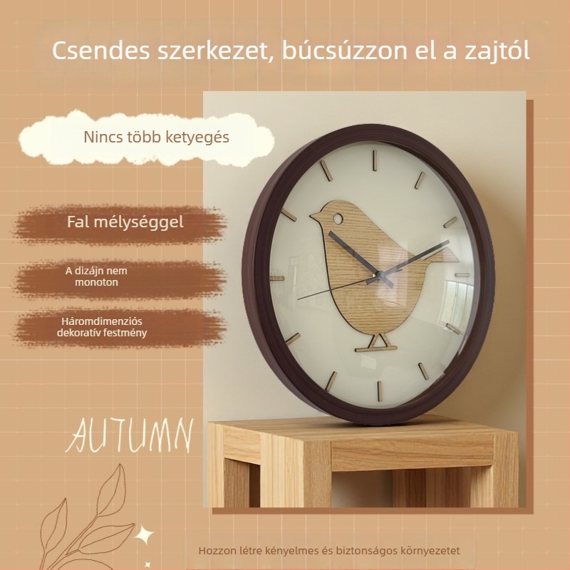 Egyszerű és aranyos állat motívumos falióra, kerek formájú, skandináv stílusú, elemmel működő kvarc mechanizmus