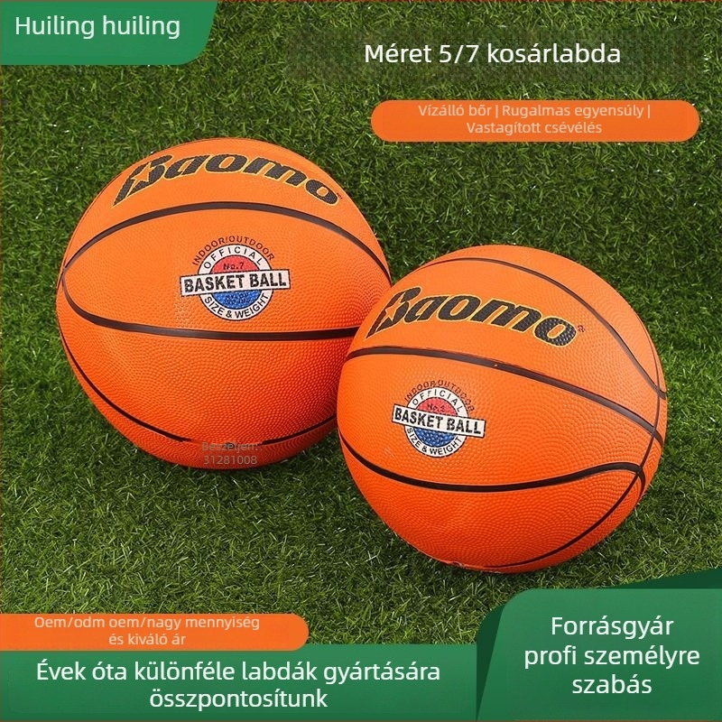 Gumis kosárlabda nyomtatott logóval, testreszabás nélkül; beltéri és kültéri használatra; alkalmas kosárlabdára, futballra és röplabdára