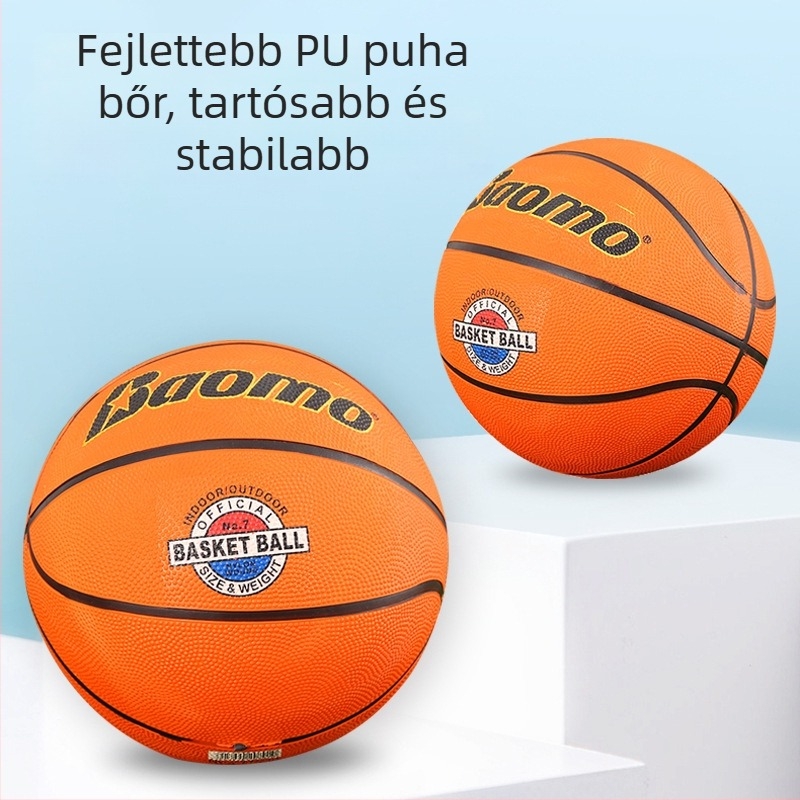 Gumis kosárlabda nyomtatott logóval, testreszabás nélkül; beltéri és kültéri használatra; alkalmas kosárlabdára, futballra és röplabdára