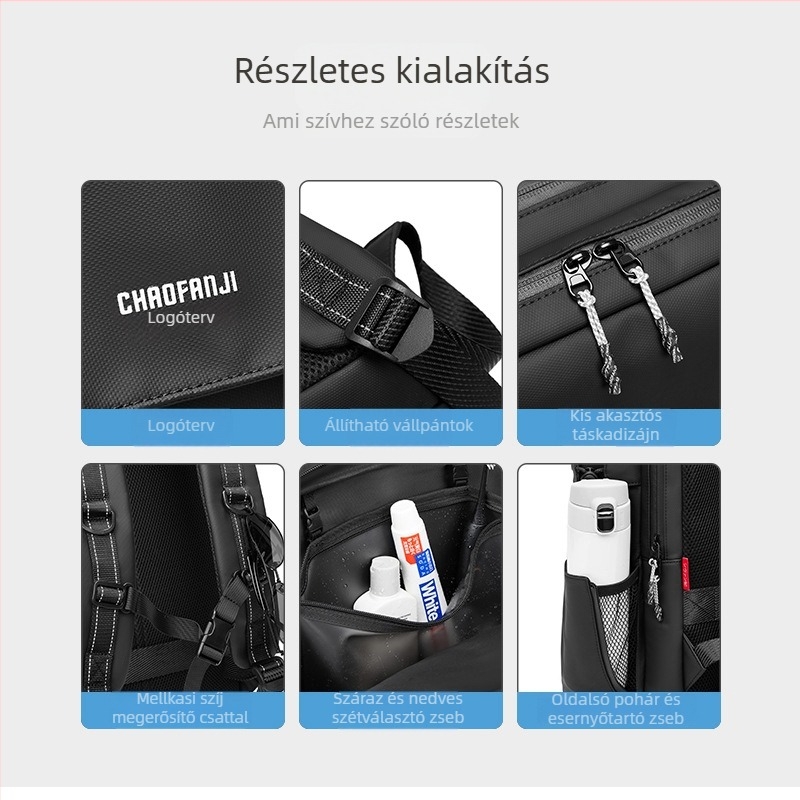 Hátizsák - Uniszex, városi minimalista stílus, vízálló PU anyag, kompatibilis 14 hüvelykes laptophoz, kapacitás 20 L alatt