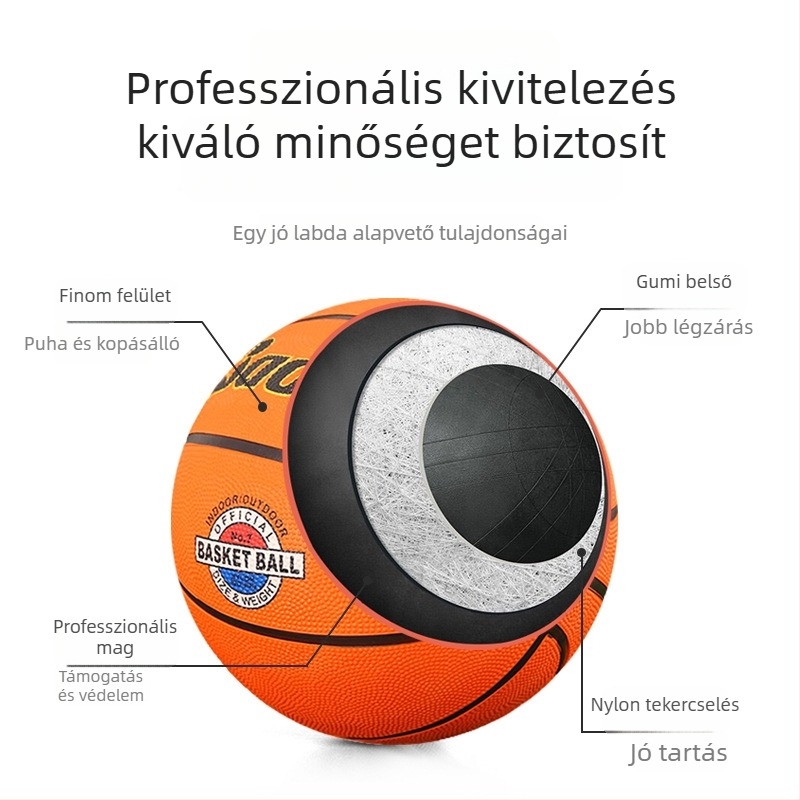 Gyerekeknek készült, magas rugalmasságú kosárlabda, méretek 5 és 7, beltéri és kültéri használatra