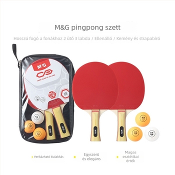 Asztalitenisz ütő készlet (2 db) táskával és 3 labdával — edzőütők, tömörfa penge, anti-kötő gumi, közvetlen ütés, alkalmas asztaliteniszre és tollaslabdára