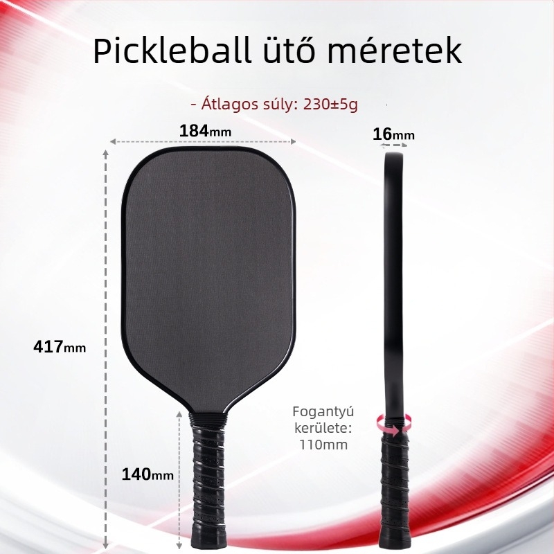 Pickleball ütő: test szénszálas; súly 230±5 g; felület: T700 frosted; gyártás: hideg/forró préselt integrált formázás; testreszabható anyag: üvegszál/szénszál.