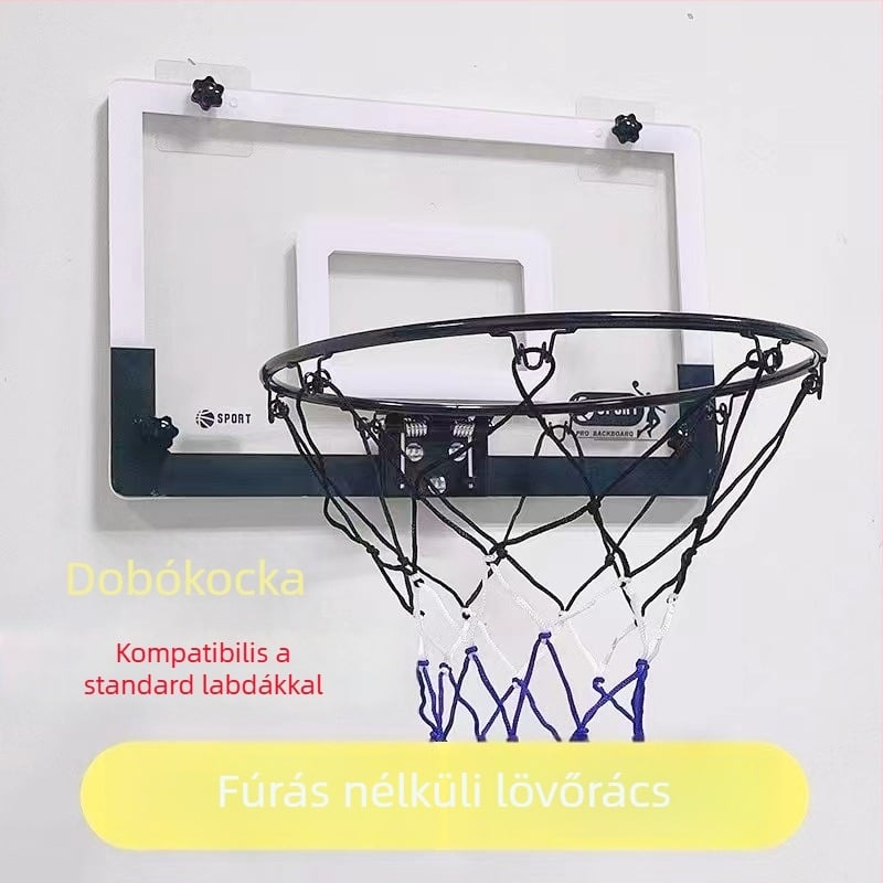 Fali kosárlabda gyűrű hálóval és háttáblával, ötvözetből, beltéri használatra