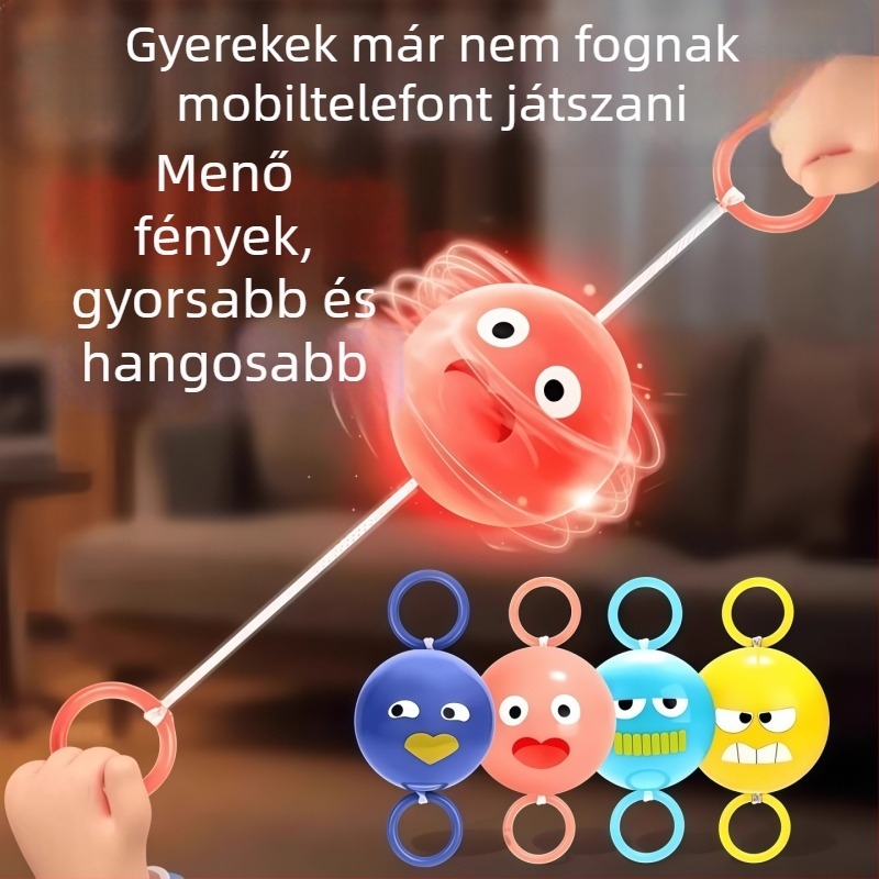 Világító oktató játék húzható kötéllel: forogó kerék, műanyag kivitel, fejleszti a kéz–szem koordinációt, látást és kognitív készségeket