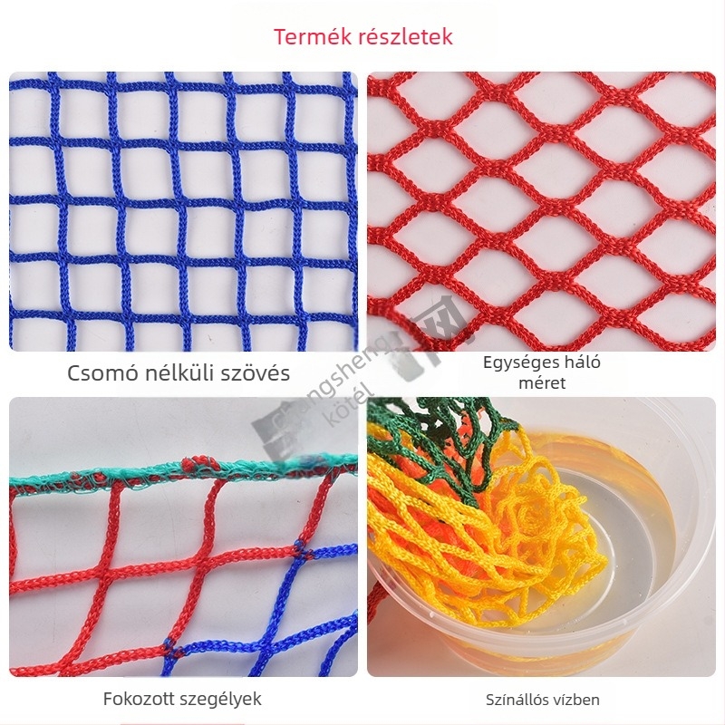 Általános biztonsági kerítésháló, poliészter; modell: csomómentes; használat: kerítések sportpályák (asztalitenisz, futball/kosár) és izolációs háló
