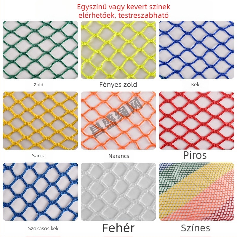 Általános biztonsági kerítésháló, poliészter; modell: csomómentes; használat: kerítések sportpályák (asztalitenisz, futball/kosár) és izolációs háló