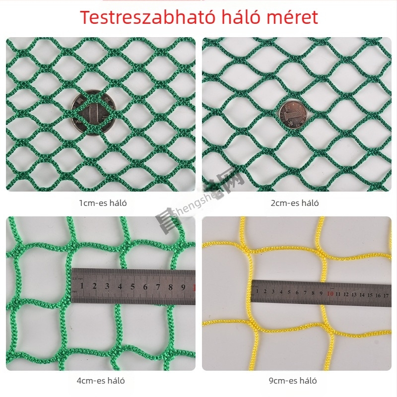 Általános biztonsági kerítésháló, poliészter; modell: csomómentes; használat: kerítések sportpályák (asztalitenisz, futball/kosár) és izolációs háló