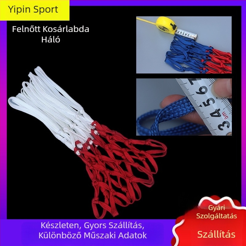 Kosárlabda háló, standard professzionális játékhoz, szőtt, tartós, vastított és hosszabb beltéri/ kültéri használatra (Anyag: 80663; Tömeg: 30; 5 szakasz, 12 csomó)