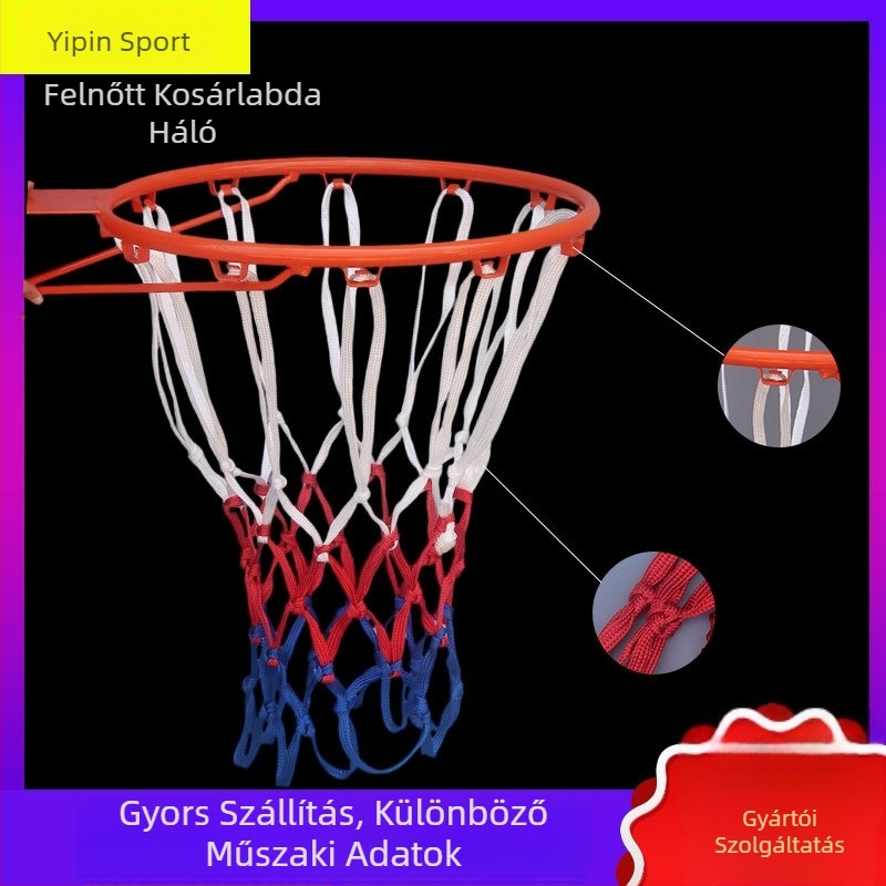 Kosárlabda háló, standard professzionális játékhoz, szőtt, tartós, vastított és hosszabb beltéri/ kültéri használatra (Anyag: 80663; Tömeg: 30; 5 szakasz, 12 csomó)