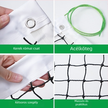 Tenisz-háló – kiváló minőségű, versenyszabvány szerinti, hordozható és levehető polietilén háló; Anyag: Polietilén; Súly: 3–6,5 kg; Standard modell; Alkalmas teniszre és tollaslabdára.