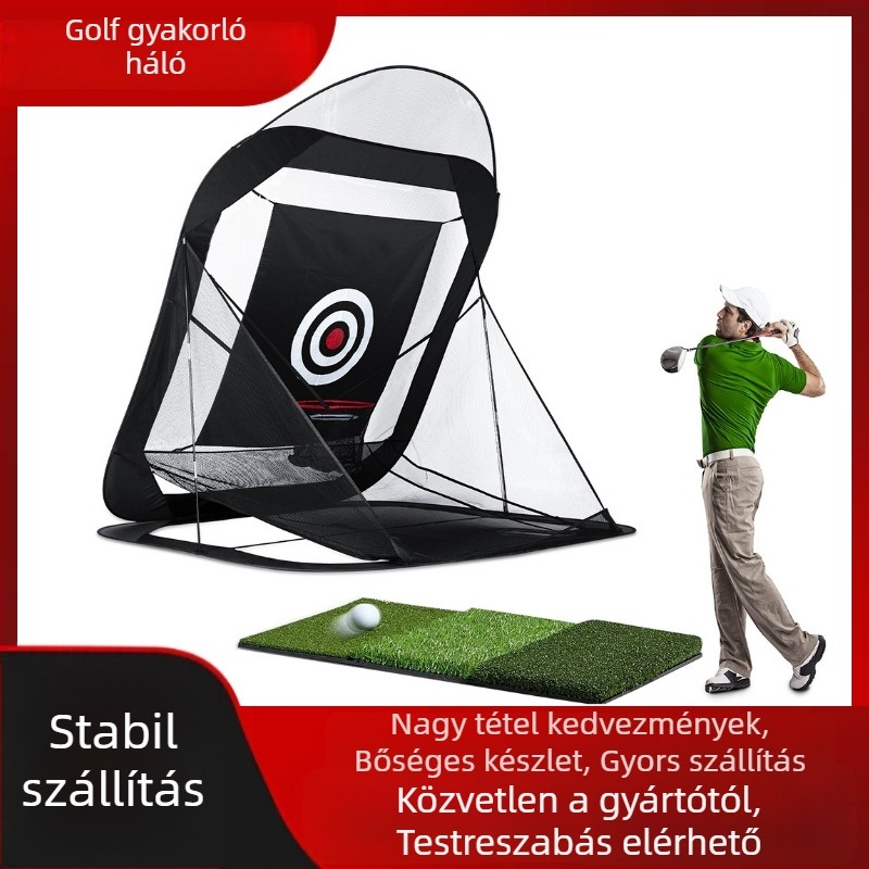 Hordozható golf gyakorló háló beltéri és kültéri használatra, ütő- és swing- és chip-készlettel, nylon kivitel, márka wosofe