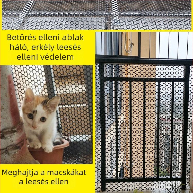 Macska biztonsági háló ablakhoz és erkélyhez, műanyag védőháló esés elleni korláttal