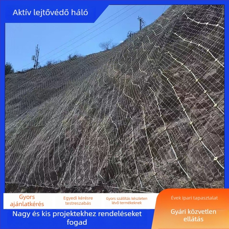 Aktív lejtővédő háló – rugalmas rombusz alakú acélsodrat háló a kövek lezuhanása elleni védelemhez