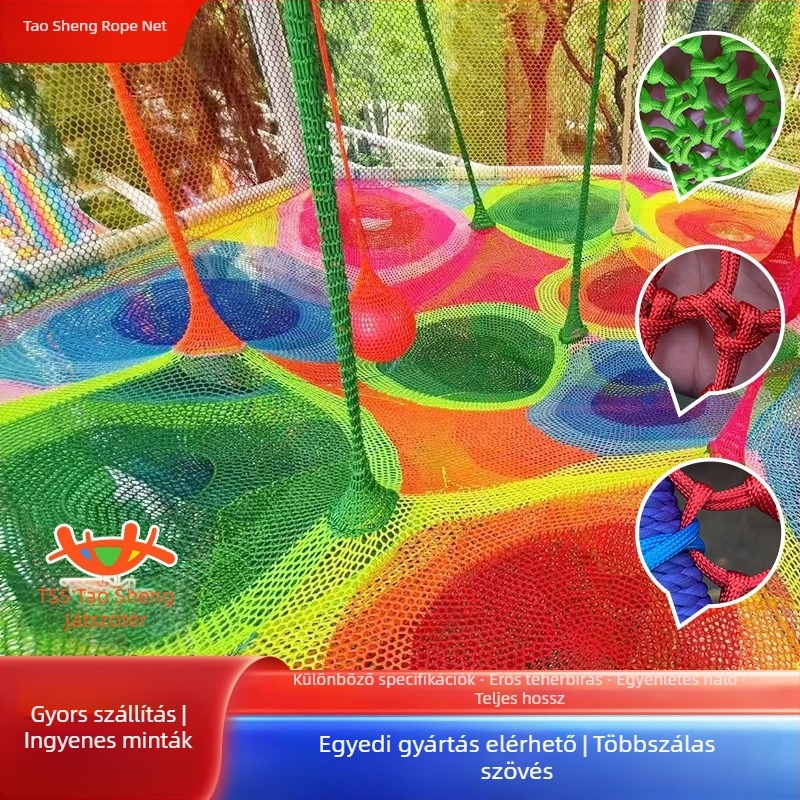 Jungle Magic háló gyerekeknek, mászóháló óvodásoknak, külső bővítéshez és levegő-trambolin háló, színes méhsejt formájú háló