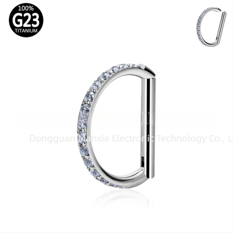 G23 titánötvözet, D-formájú orrstud, kövekkel, cirkóniával, unisex piercing ékszer, ASTM F136 titánium