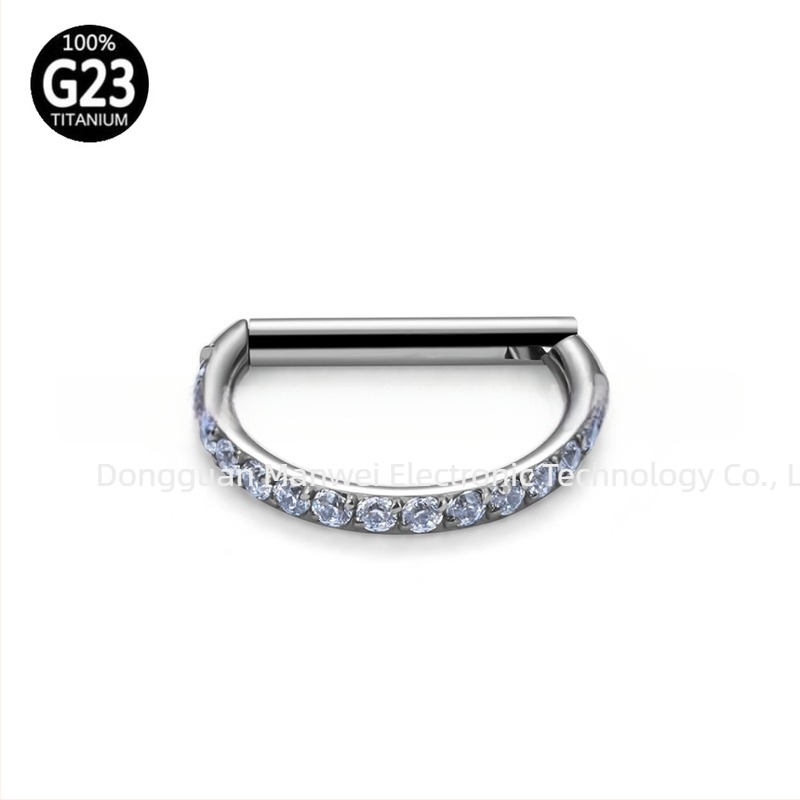 G23 titánötvözet, D-formájú orrstud, kövekkel, cirkóniával, unisex piercing ékszer, ASTM F136 titánium