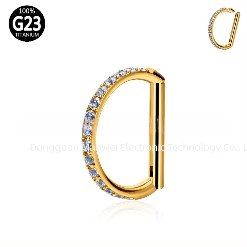 G23 titánötvözet, D-formájú orrstud, kövekkel, cirkóniával, unisex piercing ékszer, ASTM F136 titánium