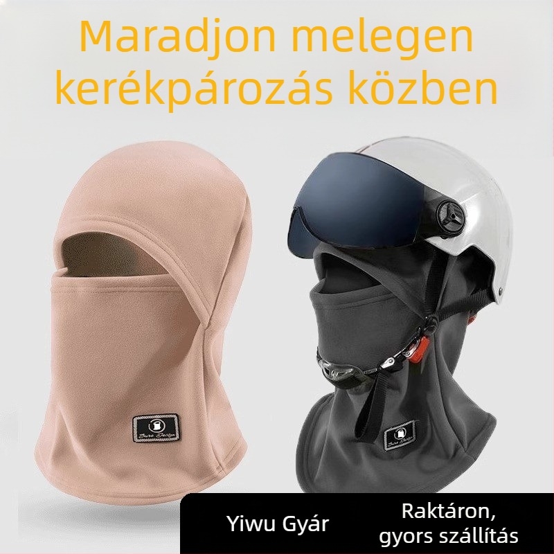 Őszi–téli kerékpáros kapucni beépített nyakmelegítővel, szélálló fleece anyagból