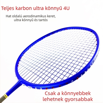 Szénszálas tollaslabdaütő, súly 80–84 g, egyenes nyelet, G5 markolat, poliészter húrok