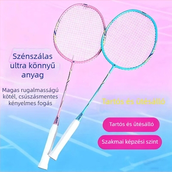 Karbonszálas badminton ütő készlet, ultra könnyű 90–94 g, közvetlen ütés, közepes merevség, két ütő a csomagban