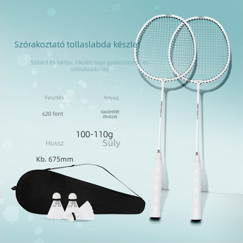 Decoq badminton ütő – vasötvözet váz, modell Y-020023, tömeg 95–100 g, egyenes fej