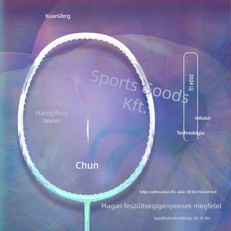 Badmintonütő, teljes szénszálas váz, nylon húrok, ultra könnyű, 4U (80–84 g), professzionális minőség