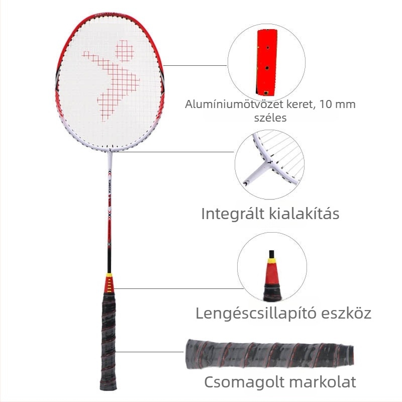 Regail tollasütő alumínium ötvözetű kerettel, egyenes nyelet, tömeg 95–100 g, Fiber Silk damil, testreszabható