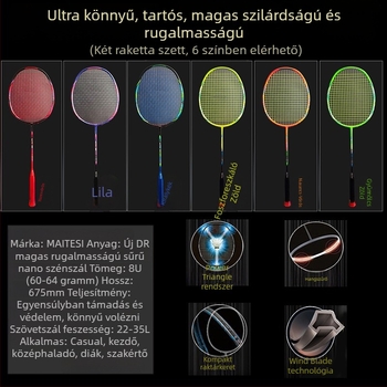 Meters szénszálas tollasütő, ultrakönnyű, tömeg 75–79 g, nyél G5, egyenes nyelet