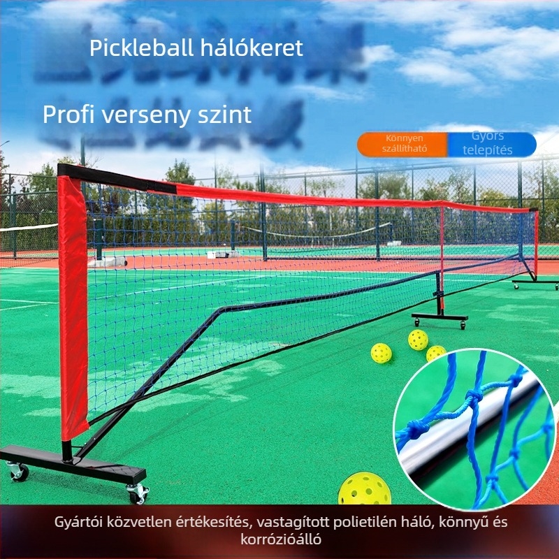 Pickleball hálókeret – hordozható, összecsukható háló készlet otthoni és kültéri edzésre; anyagok: acélcső, polietilén, vászon
