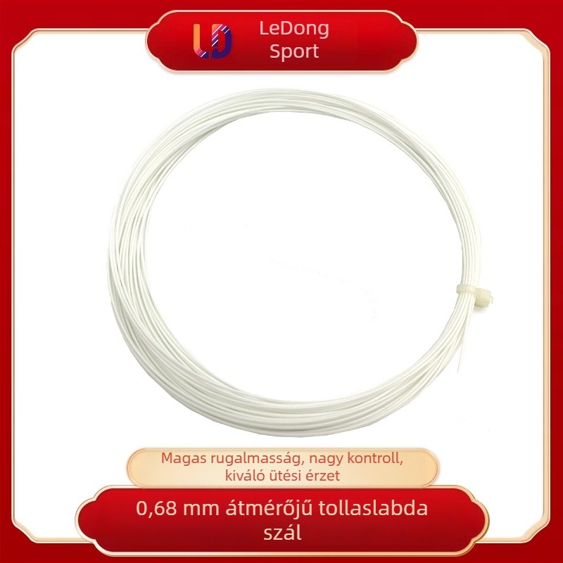 Badmintonütőhúr – többszörös nylonfilament, magas rugalmasság és kopásállóság (0,68–0,70 mm, 26–30 lb, Márka: Happy)