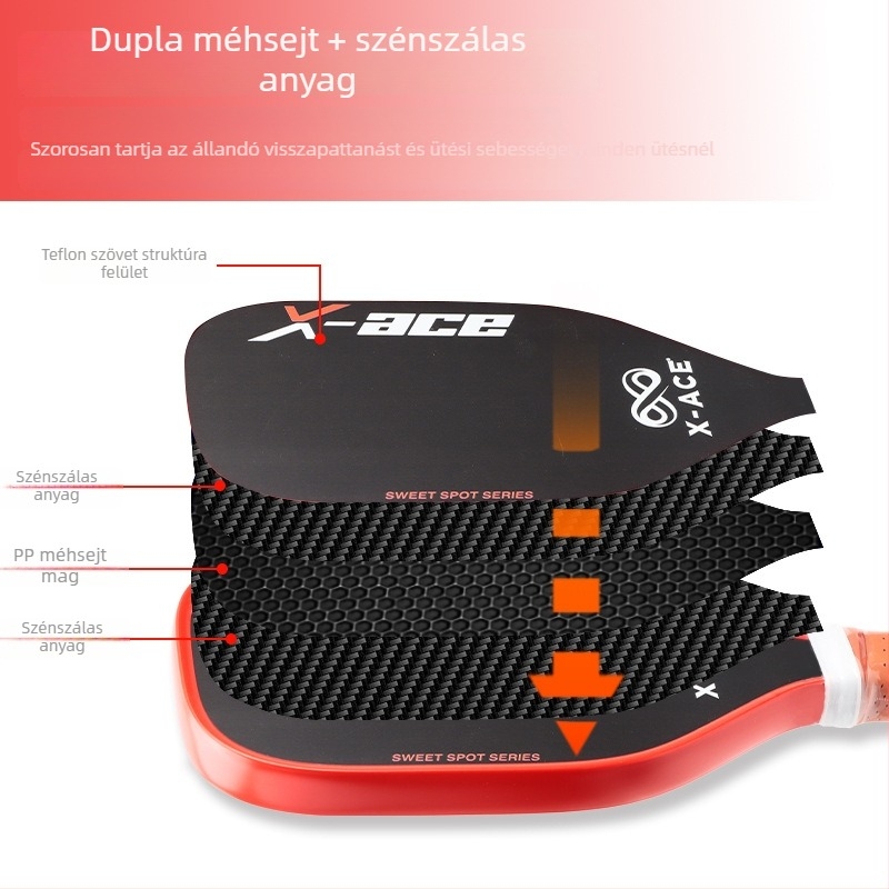 X-ACE szénszálas pickleball ütő PP méhsejt maggal professzionális edzéshez